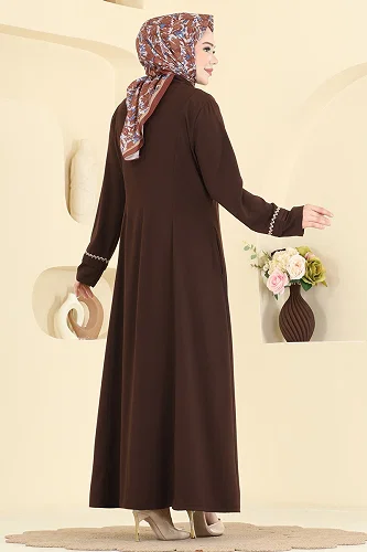 moda selvim Abaya 2856SL432 Bitter Brown - Thumbnail