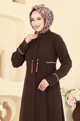 moda selvim عباءة بني غامق 2856SL432 - Thumbnail