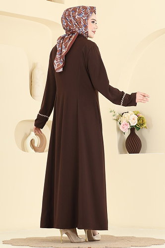 moda selvim عباءة بني غامق 2856SL432 - Thumbnail