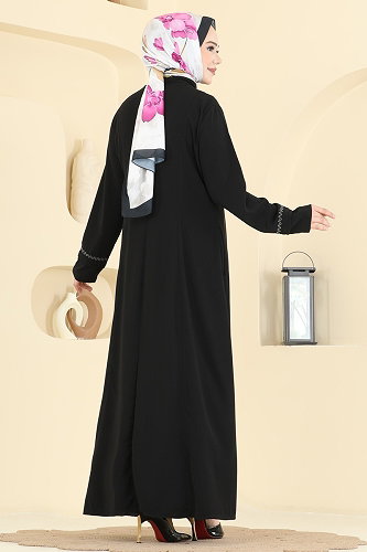 moda selvim Abaya 2856SL432 Black - Thumbnail