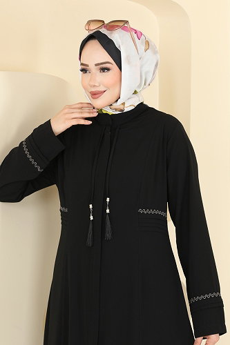 moda selvim عباءة أسود 2856SL432 - Thumbnail