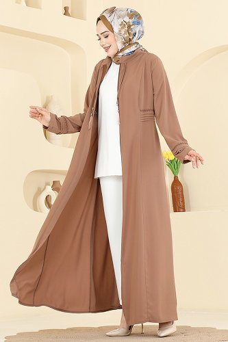 moda selvim عباءة بيج 2856SL432 - Thumbnail