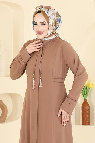 moda selvim عباءة بيج 2856SL432 - Thumbnail