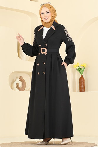 moda selvim Abaya 2862SL432 Black - Thumbnail