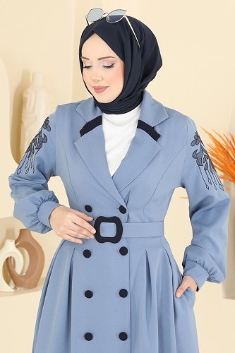 moda selvim Abaya 2862SL432 Blue - Thumbnail