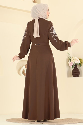 moda selvim عباءة بني 2862SL432 - Thumbnail