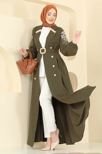 moda selvim Abaya 2862SL432 Khaki - Thumbnail