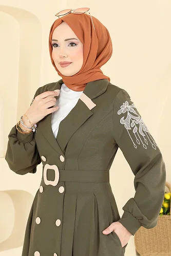 moda selvim Abaya 2862SL432 Khaki - Thumbnail