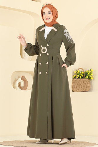 moda selvim عباءة اخضر عفني 2862SL432 - Thumbnail
