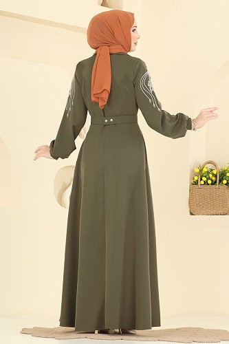 moda selvim عباءة اخضر عفني 2862SL432 - Thumbnail