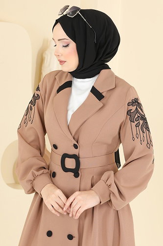 moda selvim عباءة بيج 2862SL432 - Thumbnail