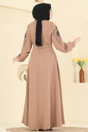 moda selvim عباءة بيج 2862SL432 - Thumbnail