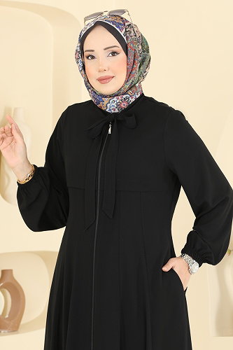 moda selvim Abaya 2886SL432 Black - Thumbnail