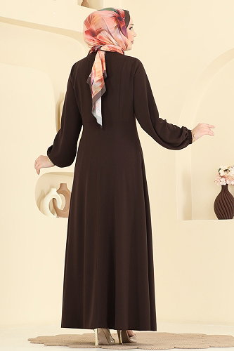 moda selvim Abaya 2886SL432 Brown - Thumbnail