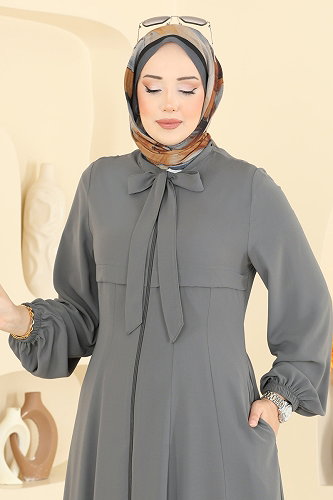 moda selvim عباءة رمادي 2886SL432 - Thumbnail