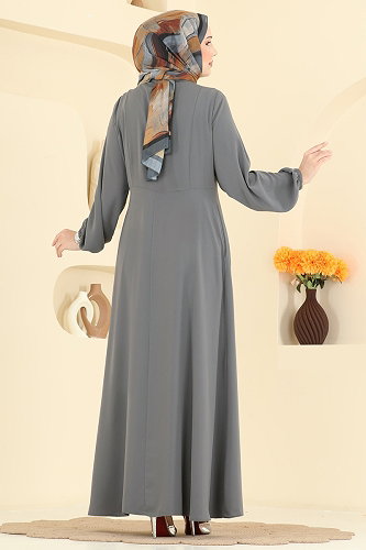 moda selvim عباءة رمادي 2886SL432 - Thumbnail