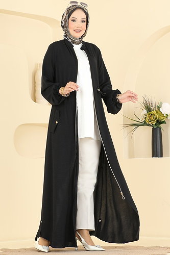 moda selvim Abaya 2952SL432 Black - Thumbnail