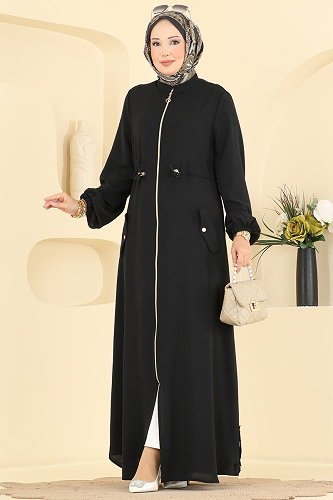 moda selvim عباءة أسود 2952SL432 - Thumbnail