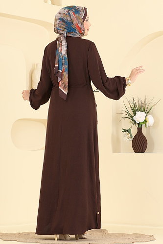 moda selvim Abaya 2952SL432 Brown - Thumbnail