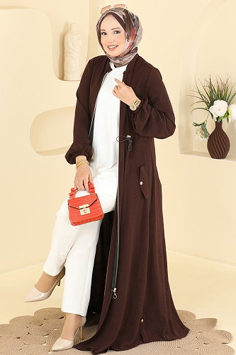 moda selvim عباءة بني 2952SL432 - Thumbnail