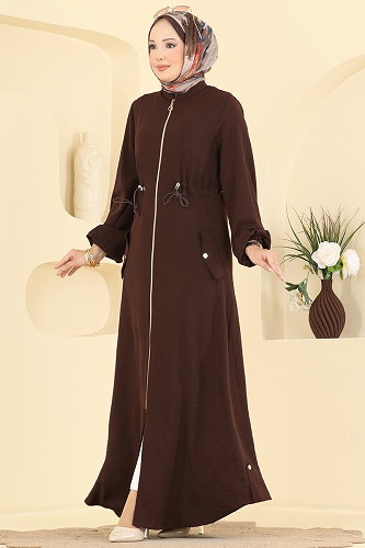 moda selvim عباءة بني 2952SL432 - Thumbnail