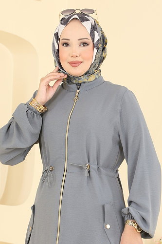 moda selvim عباءة رمادي 2952SL432 - Thumbnail