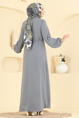 moda selvim عباءة رمادي 2952SL432 - Thumbnail