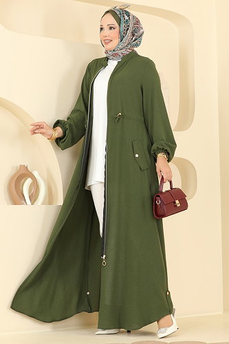 moda selvim Abaya 2952SL432 Khaki - Thumbnail