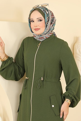 moda selvim عباءة اخضر عفني 2952SL432 - Thumbnail