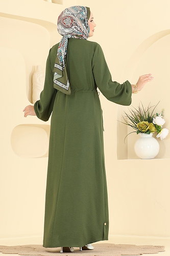 moda selvim عباءة اخضر عفني 2952SL432 - Thumbnail