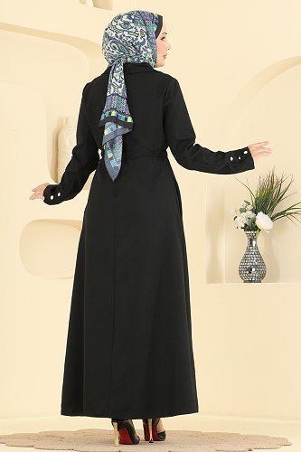 moda selvim عباءة أسود 2959SL432 - Thumbnail