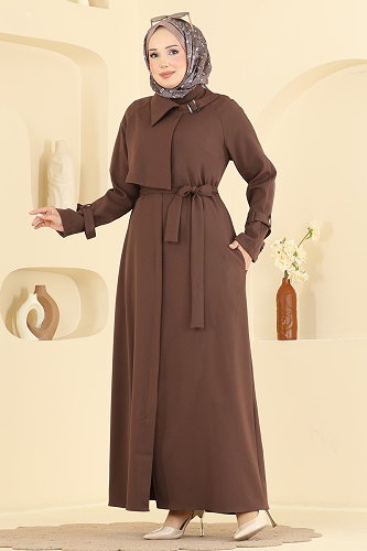 moda selvim عباءة بني 2964SL432 - Thumbnail