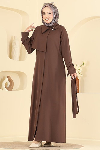 moda selvim عباءة بني 2964SL432 - Thumbnail