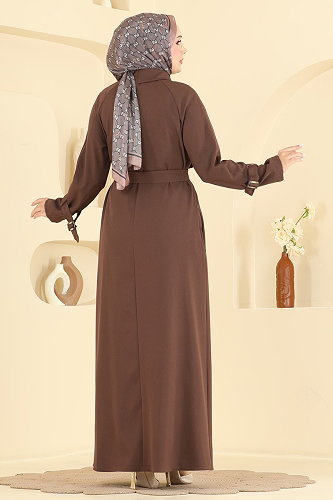 moda selvim عباءة بني 2964SL432 - Thumbnail