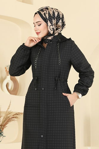 moda selvim Abaya 3006DFL152 Black - Thumbnail