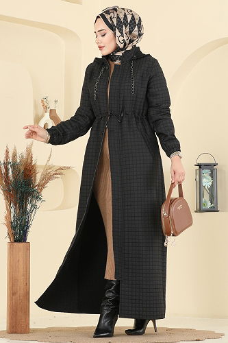 moda selvim عباءة أسود 3006DFL152 - Thumbnail