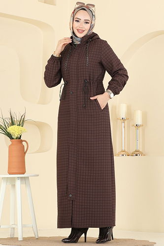 moda selvim Abaya 3006DFL152 Brown - Thumbnail