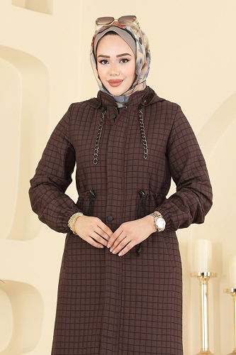 moda selvim Abaya 3006DFL152 Brown - Thumbnail