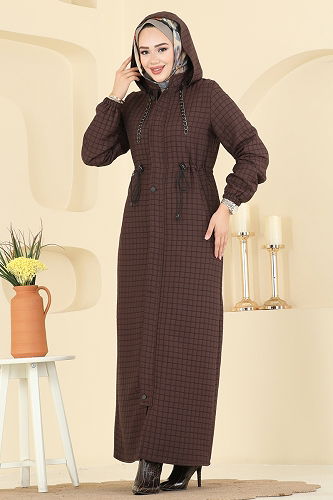 moda selvim Abaya 3006DFL152 Brown - Thumbnail