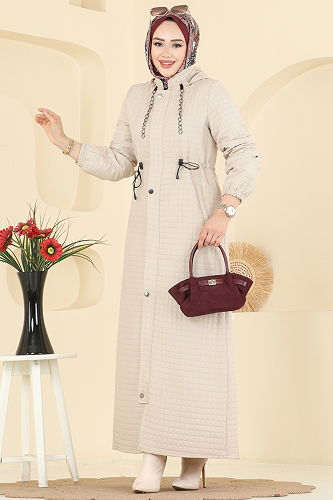 moda selvim Abaya 3006DFL152 Stone - Thumbnail