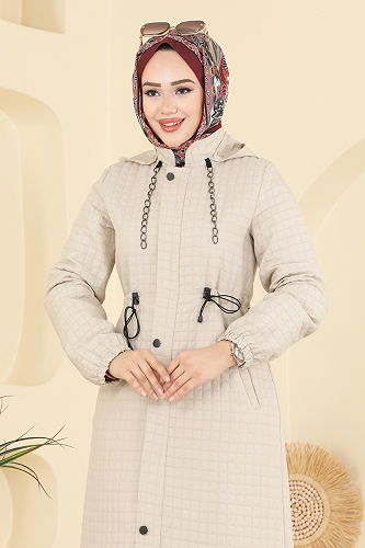 moda selvim عباءة بيج 3006DFL152 - Thumbnail