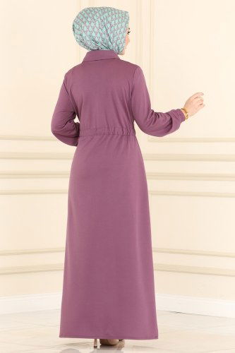 moda selvim Abaya 3007MRT754 Dark Lilac - Thumbnail