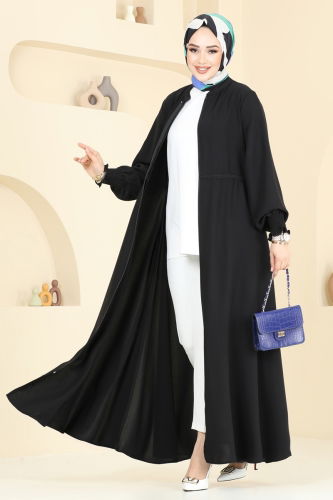 moda selvim Abaya 301MSA980 Black - Thumbnail