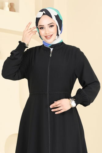 moda selvim Abaya 301MSA980 Black - Thumbnail
