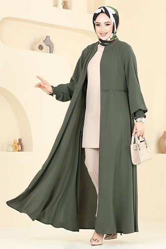 moda selvim Abaya 301MSA980 Khaki - Thumbnail