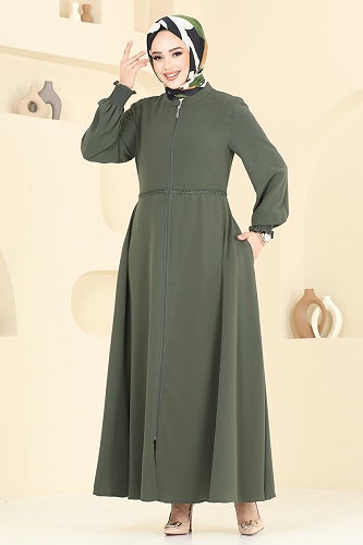 moda selvim عباءة اخضر عفني 301MSA980 - Thumbnail