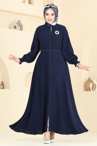 moda selvim Abaya 301MSA980 Navy Blue - Thumbnail