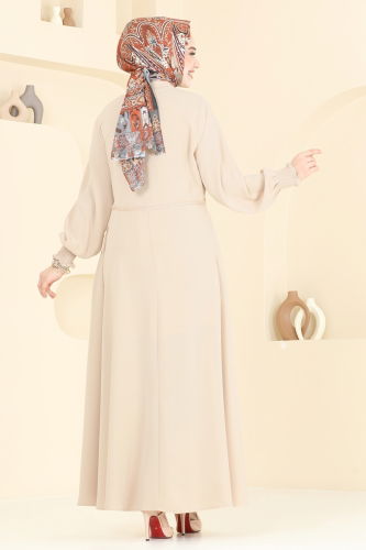 moda selvim Abaya 301MSA980 Stone - Thumbnail