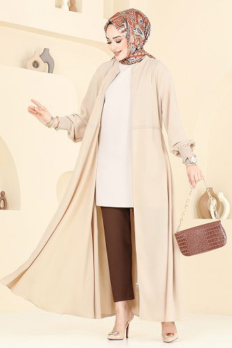 moda selvim عباءة بيج 301MSA980 - Thumbnail