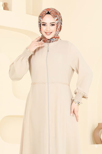 moda selvim عباءة بيج 301MSA980 - Thumbnail